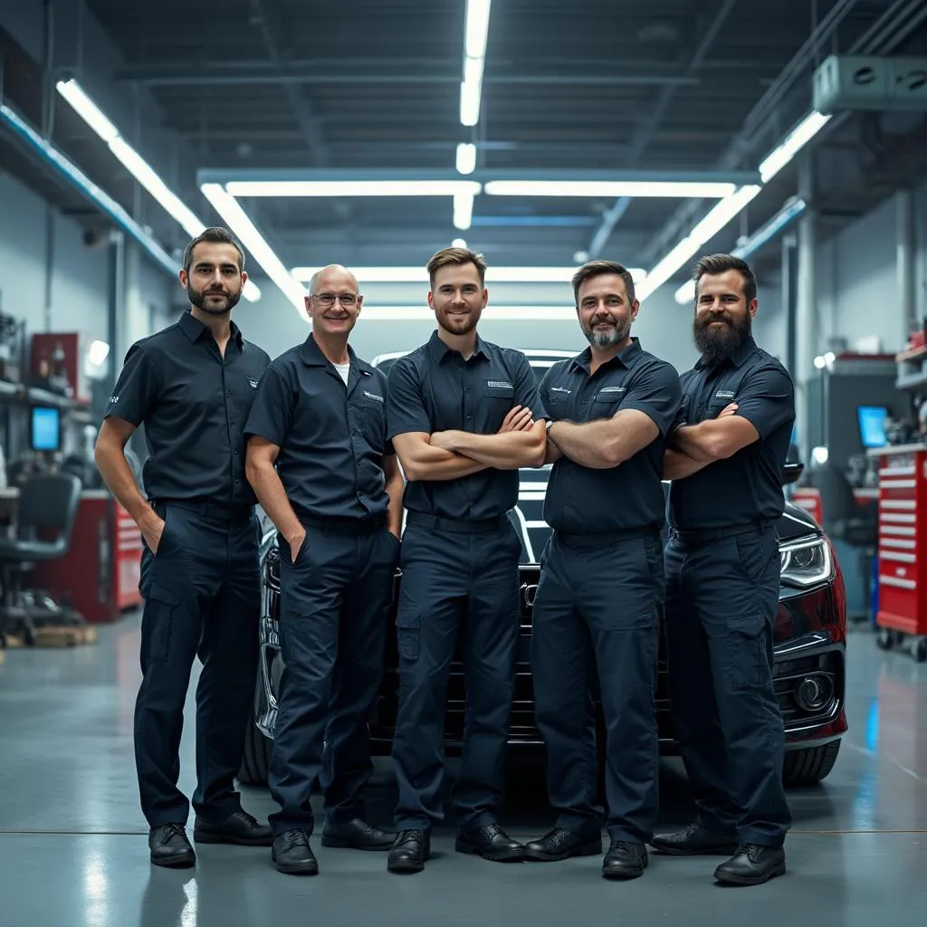 Equipo de Hoboken Auto en el taller
